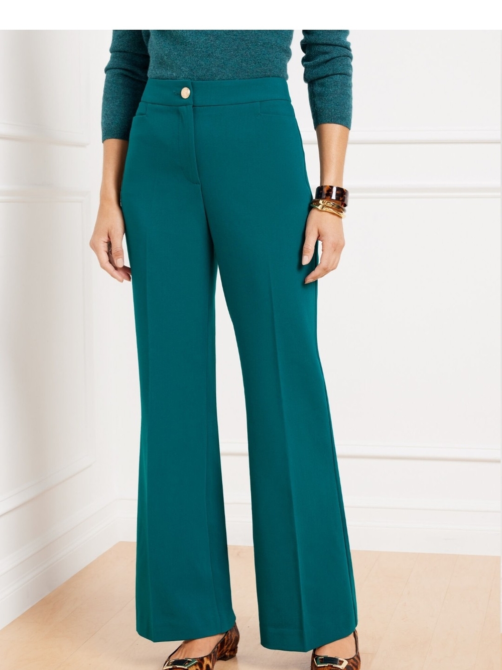 Talbots Providence Teal Flare High-Waist Pants - New 16p